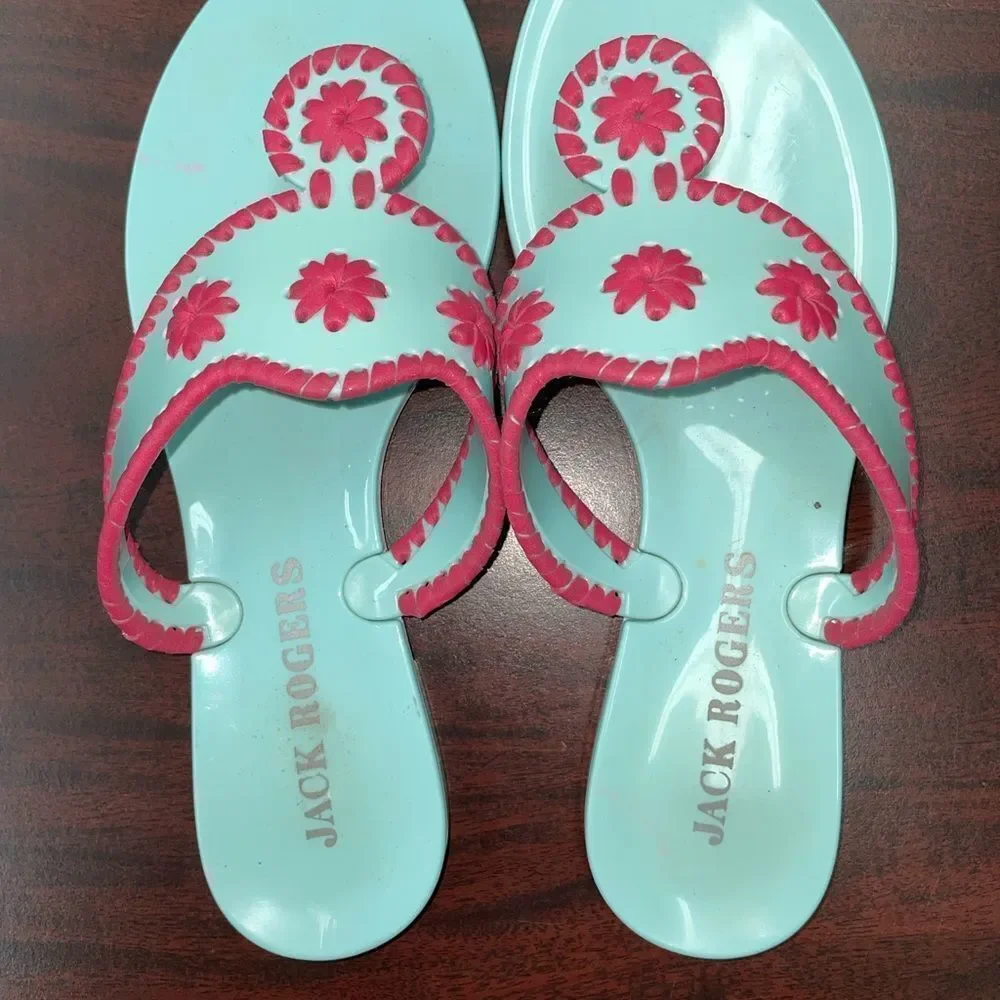 SPRING BREAK 🌴 Jack Rogers Aqua and Pink Sandals Size 5 - Picture 2 of 6